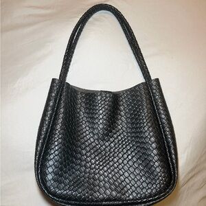 Black Woven Leather Shoulder Bag